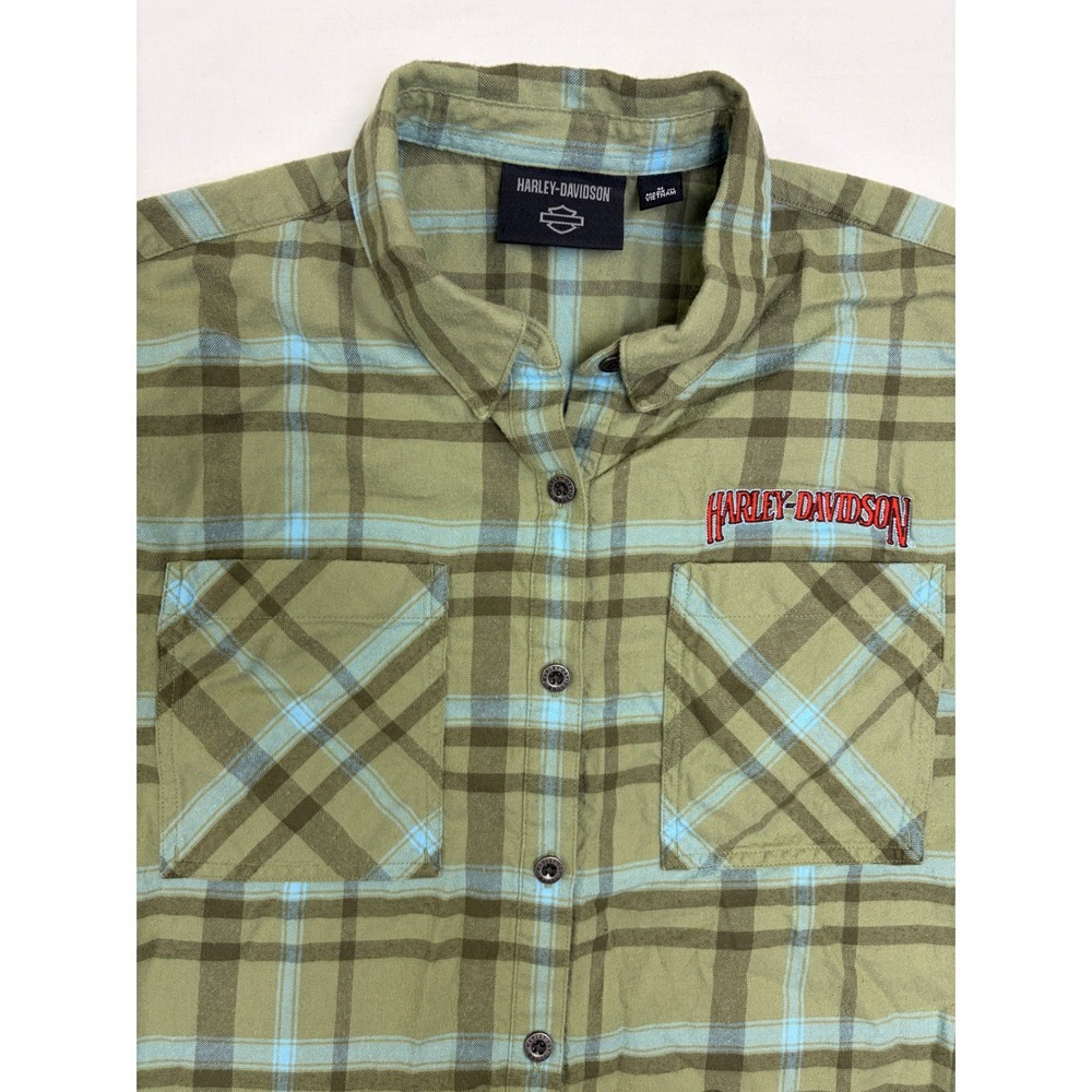 Harley-Davidson Mens Green Plaid Eagle Graphic Patch Flannel Shirt‎ Medium - Picture 3 of 8